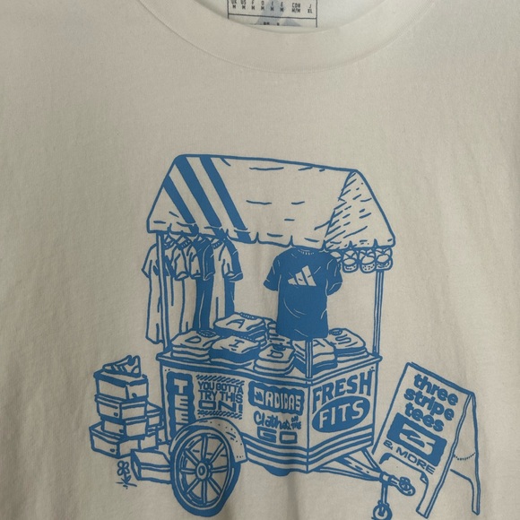 adidas Other - White mens Adidas T-Shirt with Blue Graphic Print size M